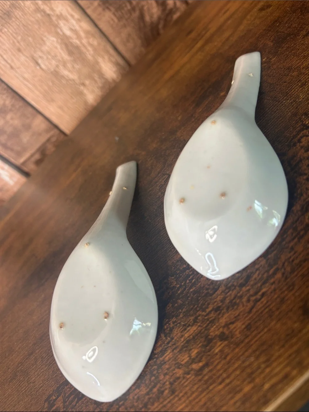 Porcelain Floral Soup Spoons - White with Orange Floral Accent
